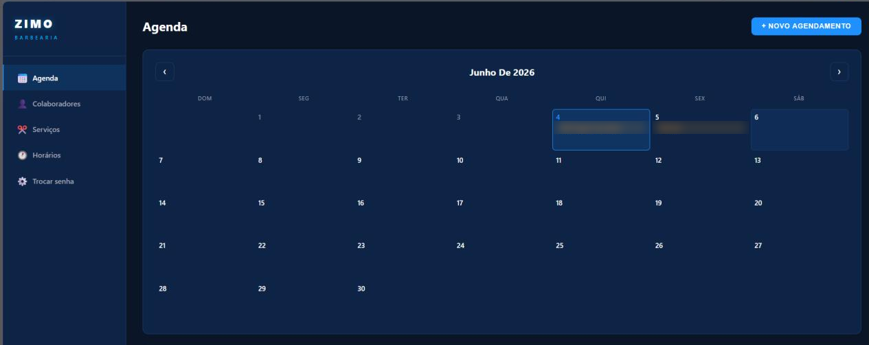 Painel administrativo da barbearia, com agenda em formato calendário
